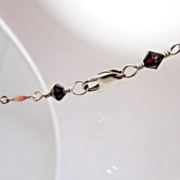 Vintage Sterling Silver 16.5" Tear Shape Garnet & Red Crystals Station Necklace - Picture 6 of 12